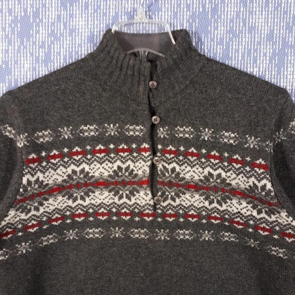 Woolrich Wool Sweater Womens XL Onyx Heather Fair Isle Gray Button Up Vintage